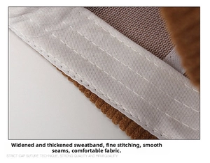 Detail of wide sweatband and fine stitching inside a corduroy baseball cap