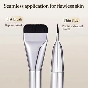Silver flat foundation brush and fine detail eyeliner brush set for seamless makeup