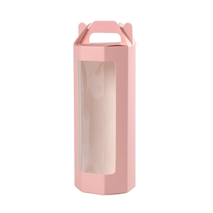 Pink hexagonal PVC gift box with transparent window and minimalist foldable design