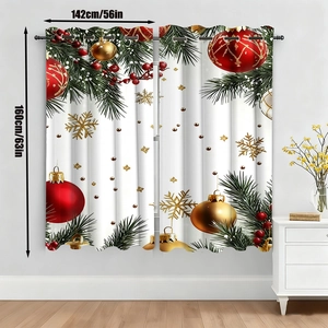 Détail de rideaux de Noël avec motifs de boules festives et dimensions affichées