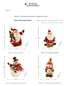 Detaillierte Größenangaben für Weihnachtsfiguren aus Harz wie Weihnachtsmann und Schneemann