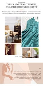 Detail of luxurious silk satin slip dress in deep teal with a focus on fabric texture
