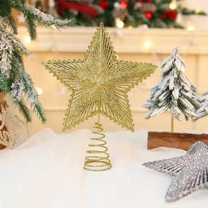 Sparkling gold glitter star tree topper with spiral base for Christmas tree decoration