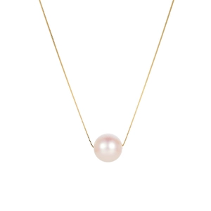 Elegant S925 silver necklace with a round pink shell pearl pendant on a gold chain