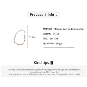 Fiche technique du collier en acier titane et perles d'eau douce avec taille 39,7cm