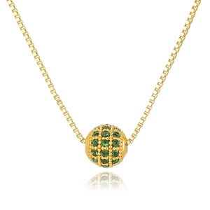 Elegant gold chain necklace featuring a sparkling green pave zircon sphere pendant
