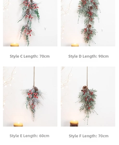 Detailed Christmas swags with pine needles, red berries, cones and white flocked snow