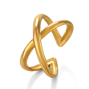 Minimalist X-shaped 18K gold plated stainless steel cross ring with an open design