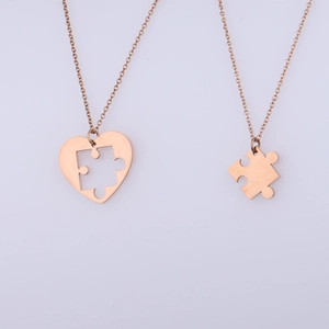 Colliers Coeur Puzzle Acier Inoxydable 304 Plaqué Or 18K Pour Couples Amoureux Pendentif Géométrique Romantique Bijoux