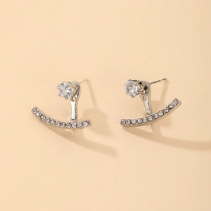 Alloy Zircon Geometric Arc Ear Jacket Earrings With 925 Sterling Silver Earring Post Simple Elegant Fashion For Women
