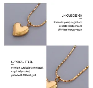 Macro shot of 18K gold plated heart pendant on medical surgical titanium steel chain
