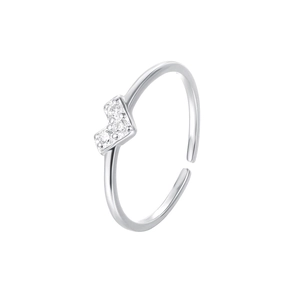 Minimalist S925 sterling silver adjustable open heart ring with sparkling cubic zirconia