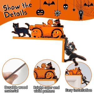 Detailed views of durable wooden Halloween door corner decor showing print quality and thickness