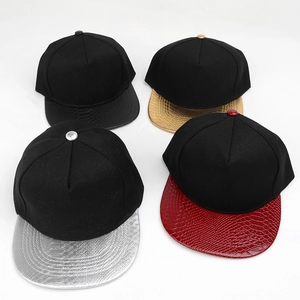 Snapback hip hop hats with snakeskin texture brims in gold silver red and black colors