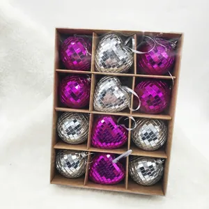 12-piece silver and pink mirror disco ball set in heart and round shapes for parties