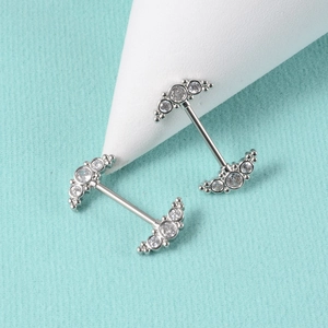 Pair of stainless steel nipple rings with clear cubic zirconia arch and barbell design