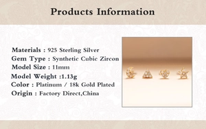 Detailed specs of S925 sterling silver geometric stud earrings with cubic zirconia