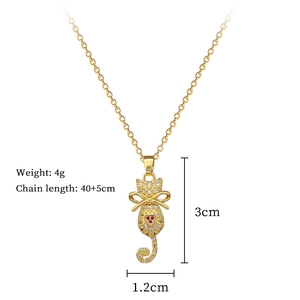 Detailed specs of cat bow necklace with weight 4g and dimensions 3cm x 1.2cm