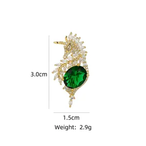 Detailed size specifications for unicorn brooch with green gemstone and white crystals