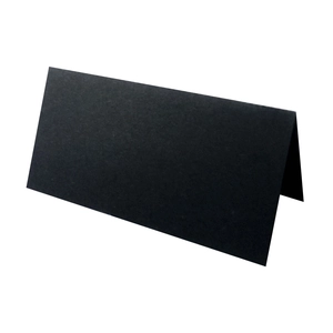 Close-up of a black foldable butterfly hollow name card with a matte paper texture