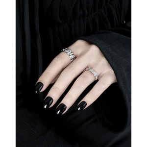 Minimalist S925 sterling silver geometric textured rings set for women on dark backdrop
