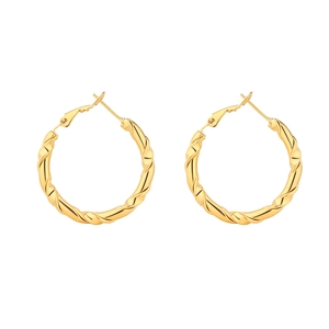 Elegant golden twisted rope hoop earrings in stainless steel with secure clasp closure