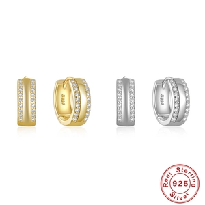 Elegant S925 sterling silver hoop earrings with double row zircon in gold and silver