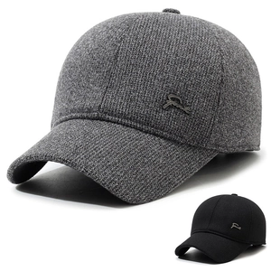 Winter Baseball Cap With Foldable Earflaps Woolen Cotton Warm Windproof Outdoor Sport Hat Adjustable Metal Buckle Casual