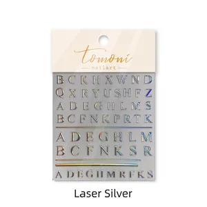 Adesivi per unghie con lettere inglesi argento laser ed effetto olografico vintage