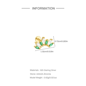 Close-up of green and white zircon marquise earrings with 925 silver dimensions detail