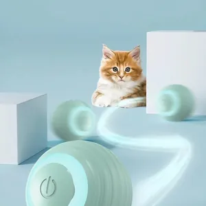 Smart interactive cat toy ball in mint green with LED lights and automatic obstacle avoidance