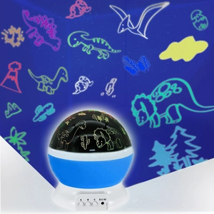 Close-up of dinosaur star projector light showing vivid prehistoric wall projections