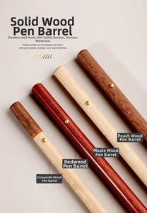 Close-up of inkless wooden pencils in walnut, maple, and mahogany textures