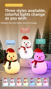 Three snowman night lights with festive scarves and multi-color lighting modes