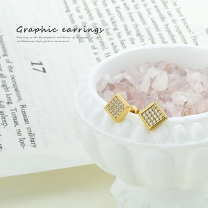 Gold plated stainless steel square stud earrings with zircon stars on crystal stones