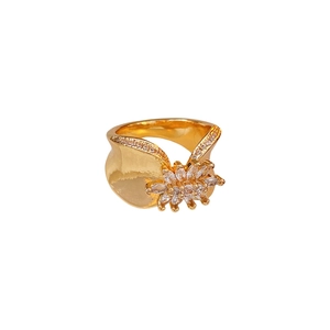 18K gold plated flower ring with sparkling marquise and round cubic zirconia stones