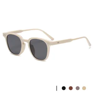 Retro cream square frame sunglasses with silver rivets and dark lenses for women