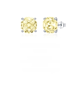 Detail of 925 sterling silver earring with yellow octagon-cut cubic zirconia and hallmark