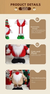 Detail showing retractable legs and plush knit fabric on Christmas gnome dolls