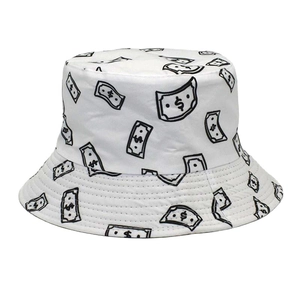 Cappello a secchiello bianco con stampa dollaro nero, cappello parasole casual per uomo e donna