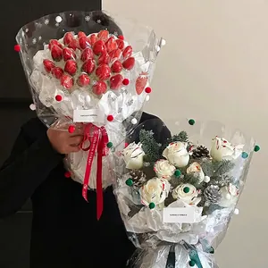 Christmas snowflake cellophane wrap for strawberry and rose bouquets with pine cones