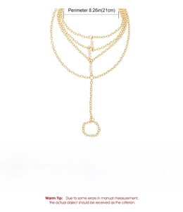 Detailed size chart for the multilayer gold chain bracelet with pearl heart and ring