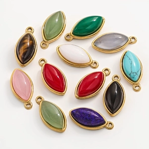 Marquise Pendants Natural Stone Stainless Steel 18K Gold Plated Horse Eye Shape DIY Jewelry Making Charms For Necklaces
