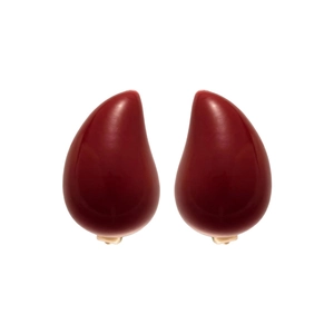Elegant retro wine red drop-shaped hoop earrings with a polished glossy finish