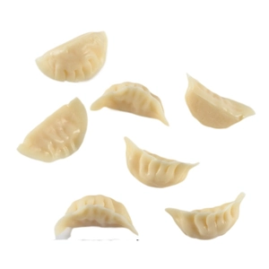 Realistic PVC dumpling food models with textured pleats for play and display props