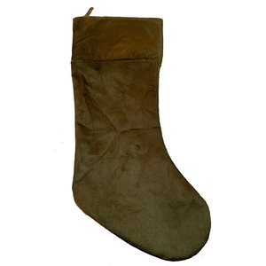 Detailed close-up of a large brown plush Christmas stocking on a white background