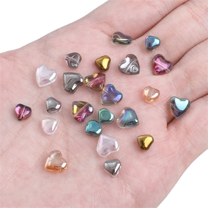 Colorful glass heart beads in iridescent gradient finishes for DIY jewelry making