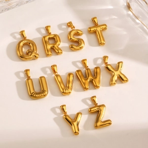 Polished gold stainless steel chubby alphabet letter pendants from Q to Z for DIY jewelry