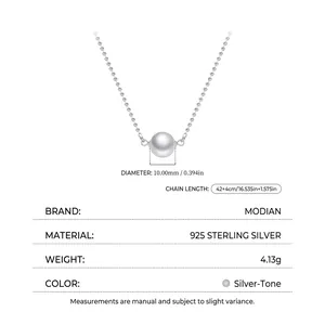 Elegant S925 sterling silver bead chain necklace with a 10mm round pearl pendant