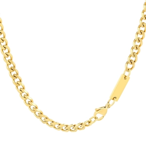 Men's gold hip-hop Cuban link chain necklace with blank engravable rectangle plate